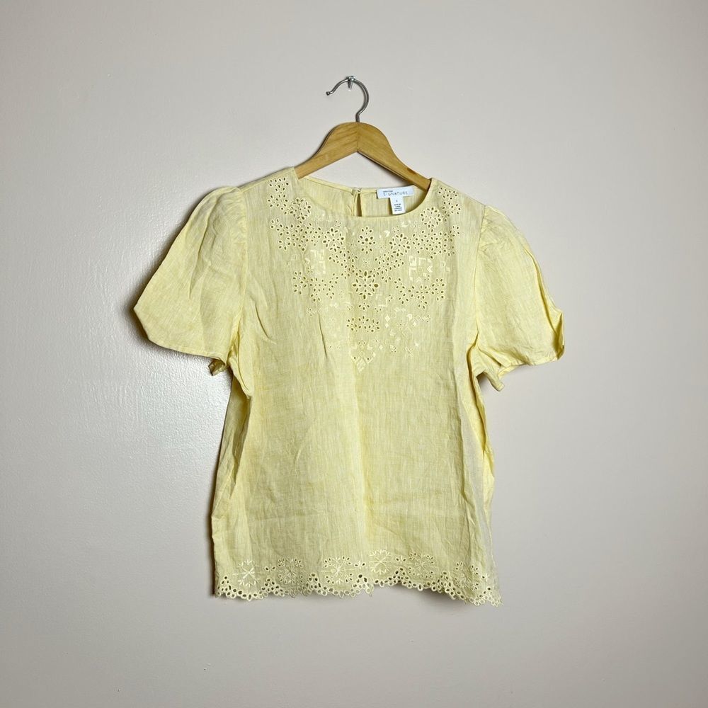 CLEAROUT! Pale Yellow Nordstrom Signature Eyelet Top Size S EUC - Picture 3 of 5